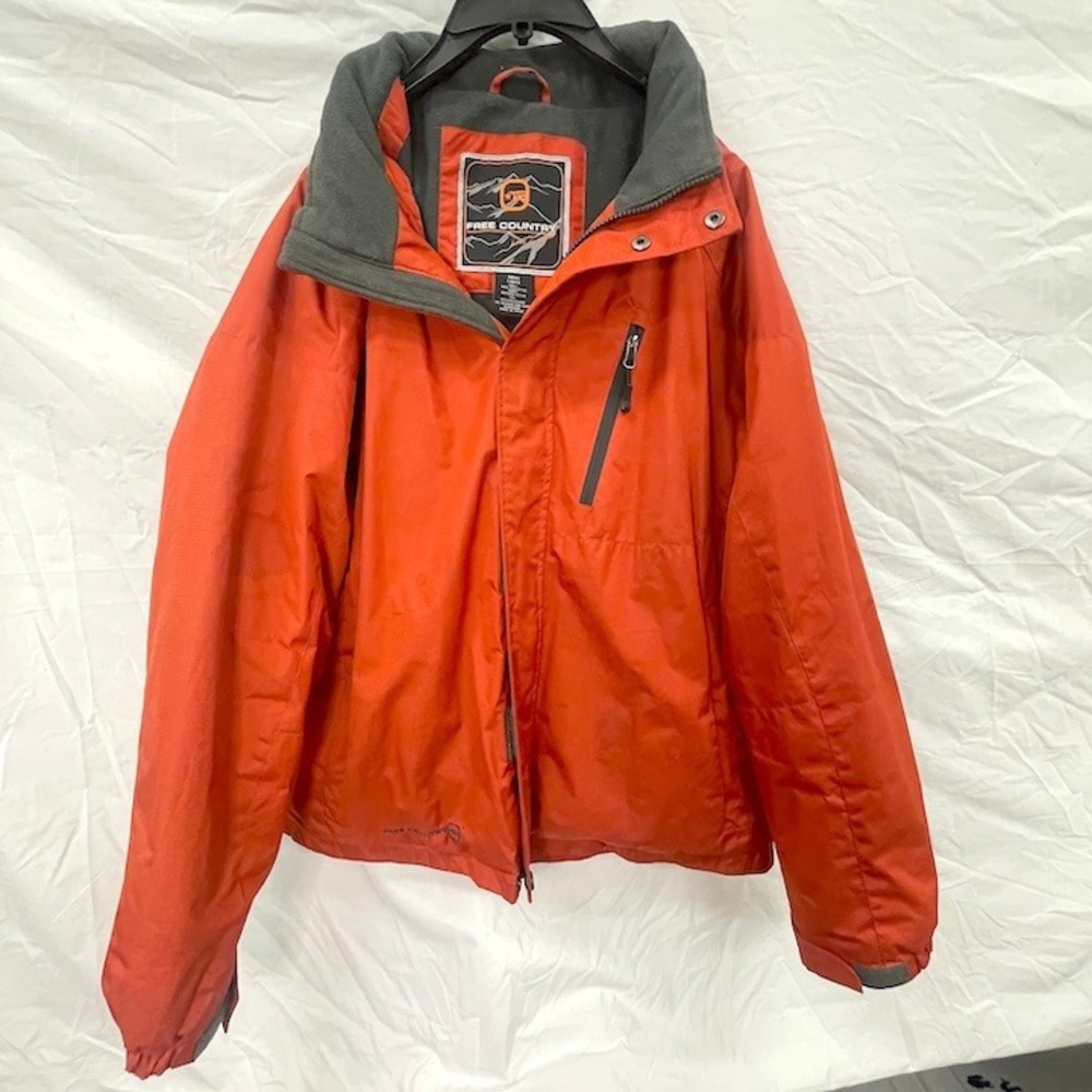 Free Country Winter Jacket Mens Large Orange Packable Hood Fleece Warm Snow Coat